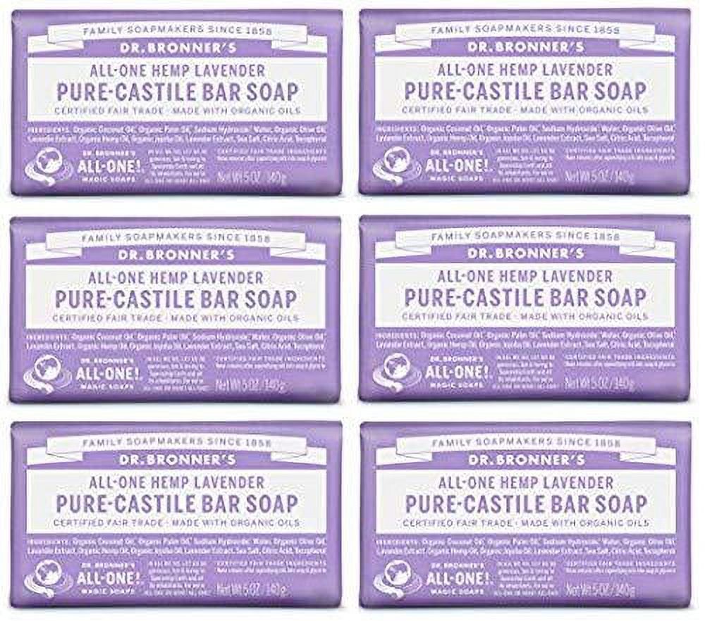 Dr. Bronner's PureCastile Bar Soap Lavender 5oz. (Pack of 6