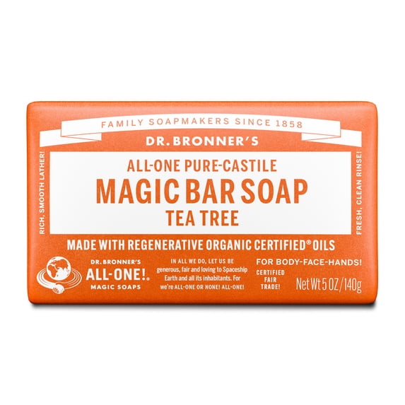 Dr. Bronner's Magic Bar Soap – Tea Tree - Pure-Castile Soap - 5 oz - for face, body, hands