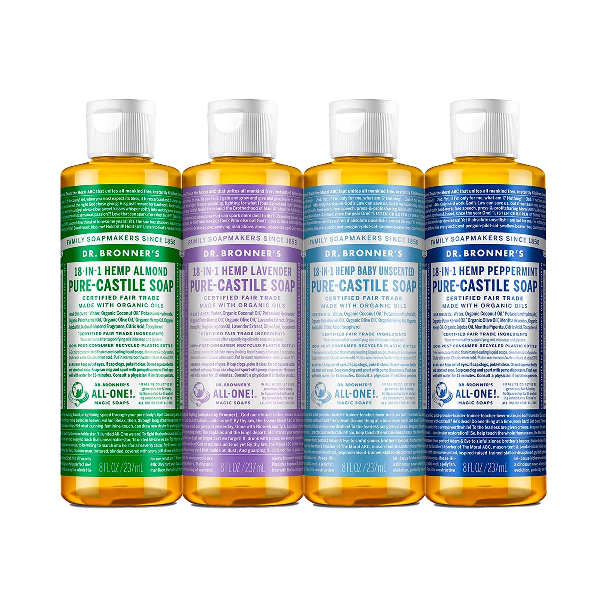 Dr. Bronner's PureCastile Liquid Soap (8 oz Variety Pack) Peppermint