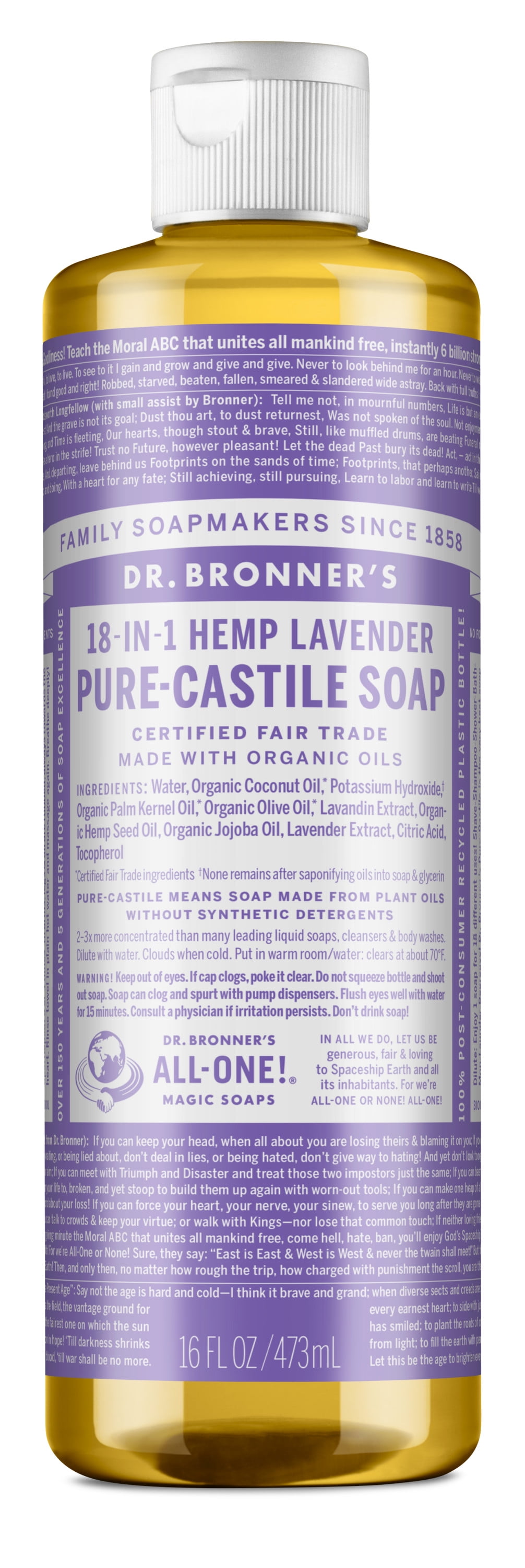 Dr. Bronner's Pure Castile Liquid Soap Lavender 16 oz