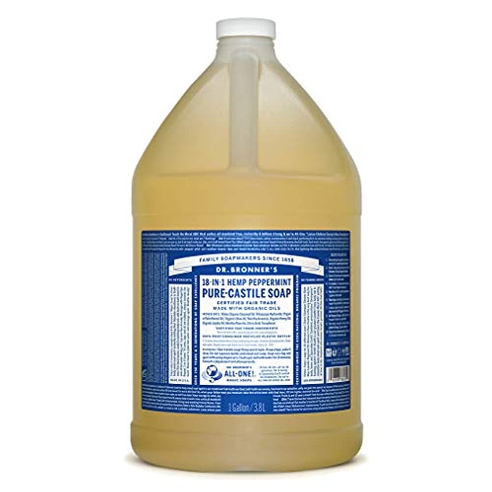 Dr. Bronner?s - Pure-Castile Liquid Soap (Peppermint, 1 Gallon) - Made with Organic Oils, 18-in-1 Uses: Face, Body, Hair, Laundry, Pets and Dishes, Concentrated, Vegan, Non-GMO
