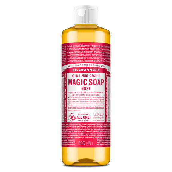 Dr. Bronner's Magic Soap - Rose - Pure-Castile Liquid Soap - 16 fl oz - for Face, Body Wash, Hands