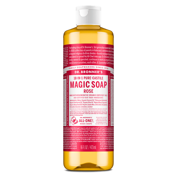 Dr. Bronner's Magic Soap - Rose - Pure-Castile Liquid Soap - 16 oz - for face, body wash, hands