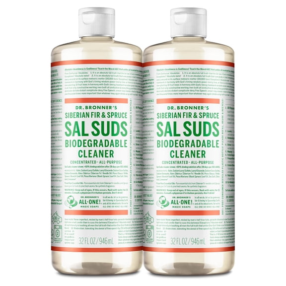 Dr. Bronner's - Sal Suds Biodegradable Cleaner (32 oz, 2-pack) - All-Purpose Cleaner, Pine Cleaner for Floors, Laundry and Dishes, Concentrated, Cuts Grease and Dirt, Powerful Cleaner