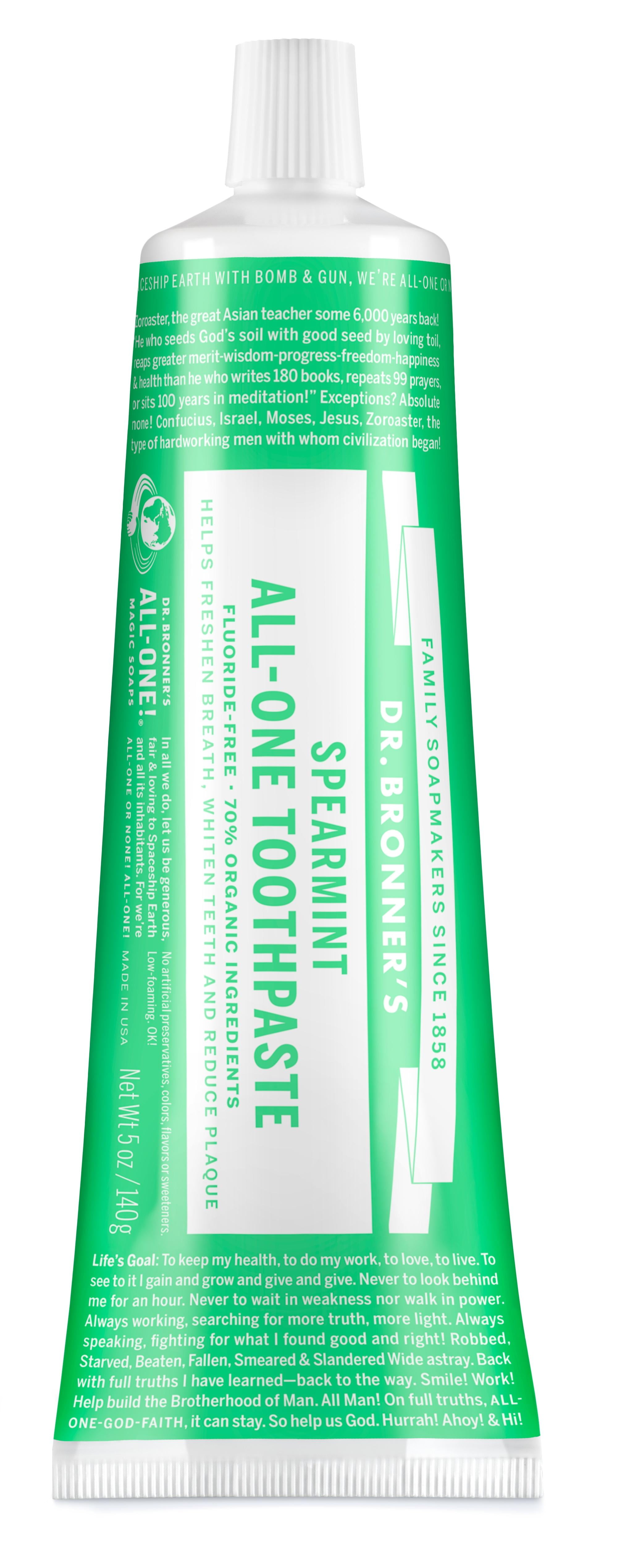 Dr. Bronner's Toothpaste - Spearmint - 5oz - Whitening, Natural & 70% Organic - Adults, Teens Children 3 and Above