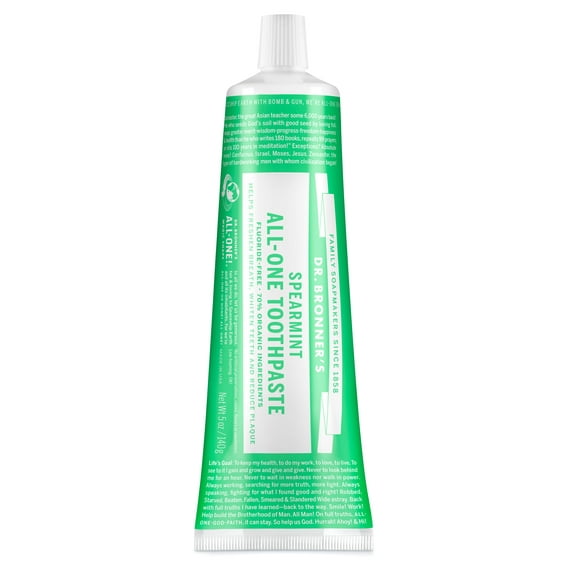 Dr. Bronner's Toothpaste - Spearmint - 5oz - Whitening, Natural & 70% Organic - Adults, Teens Children 3 and Above