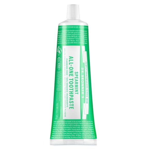 Dr. Bronner's Toothpaste - Spearmint - 5oz - Whitening, Natural & 70% Organic - Adults, Teens Children 3 and Above