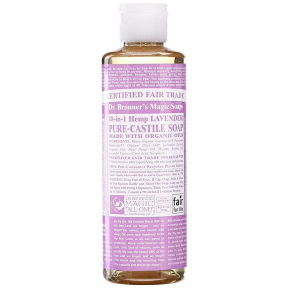 Dr. Bronners Lavender Pure-Castile Soap, 8 Oz Packaging May Vary