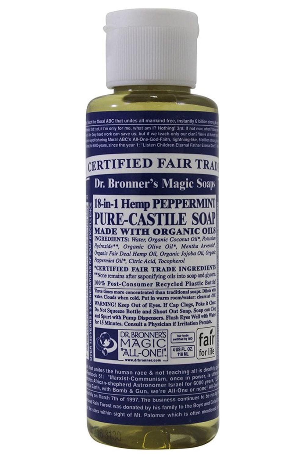 Dr Bronners Magic Soap All One Cspe04 4 Oz Peppermint 18 In 1 Dr