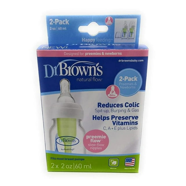 Dr. Brown Options Standard Neck Bottle 2Pack W/Preemie Nipple 2 Oz