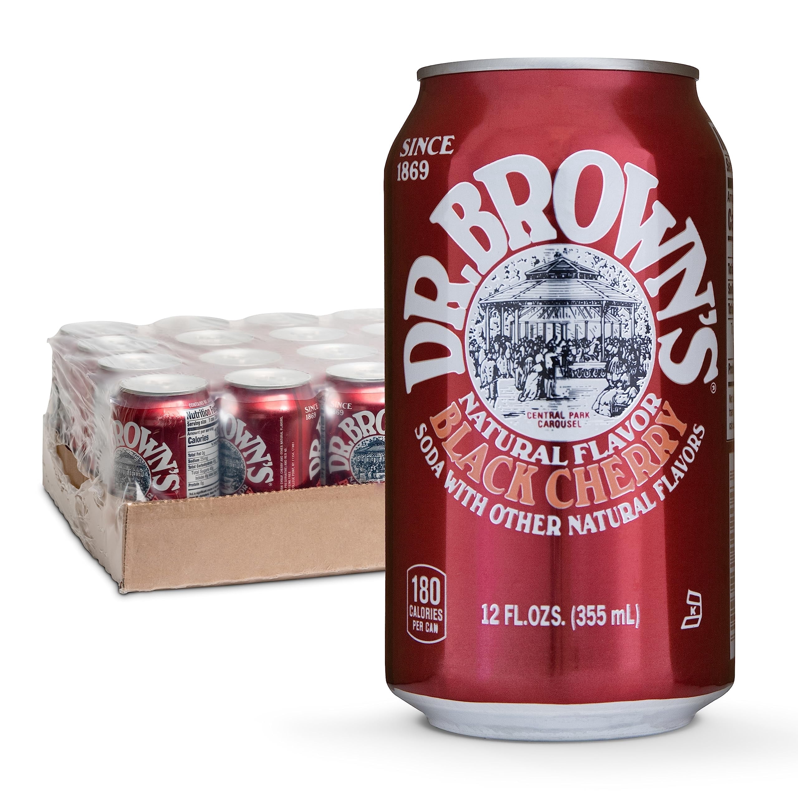 Dr. Brown,S Black Cherry Soda - A New York Original - 24 Cans - Kosher, Gourmet Soda Pop - Black Cherry Flavored Craft Soda - 24 X 12 Oz Cans