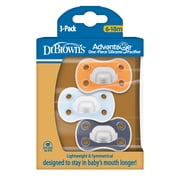 Dr. Browns Advantage One-Piece Silicone Baby Pacifier, Fully Symmetrical Soother, Blue/Light Blue/Orange, 6-18m, BPA Free, 3 Pack