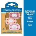 thumbnail image 1 of Dr. Brown's Advantage One-Piece Silicone Baby Pacifier, Fully Symmetrical Soother, Coral/Light Pink/Pink, 6-18m, BPA Free, 3-Pack, 1 of 18