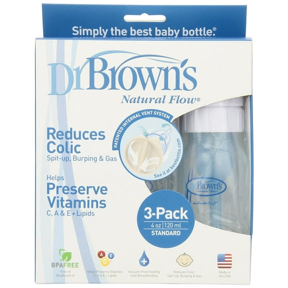 Dr. Brown's BPA Free Polypropylene Natural Flow Standard Neck Bottle, 4 oz - 3-Pack + Yes to Coconuts Moisturizing Single Use Mask