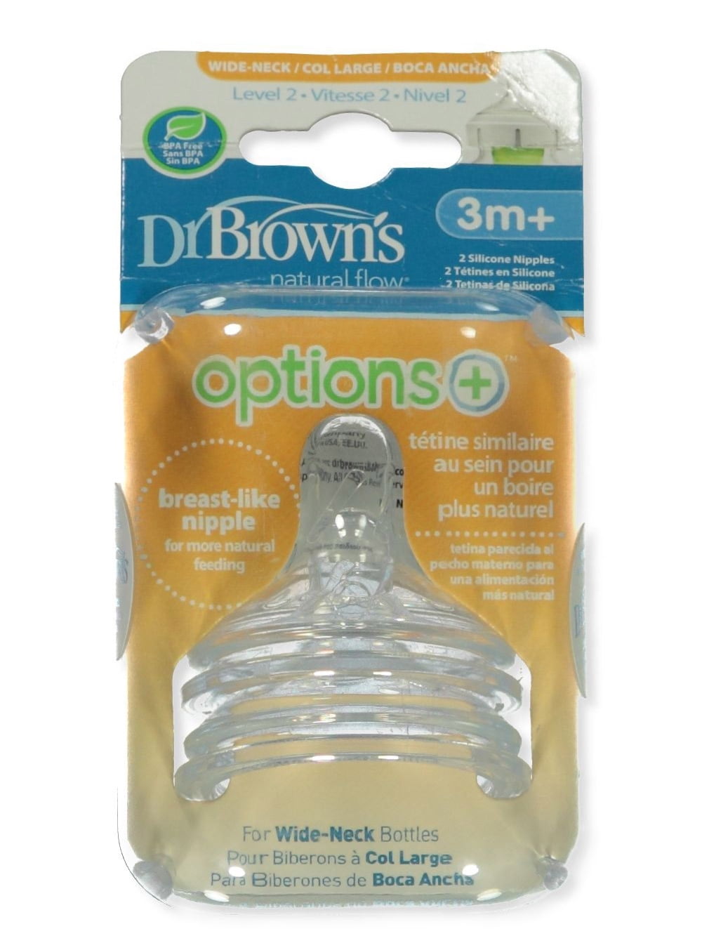 Dr. Brown's Baby 2-pack Wide-neck Bottle Nipples Level 1 - White Multi 