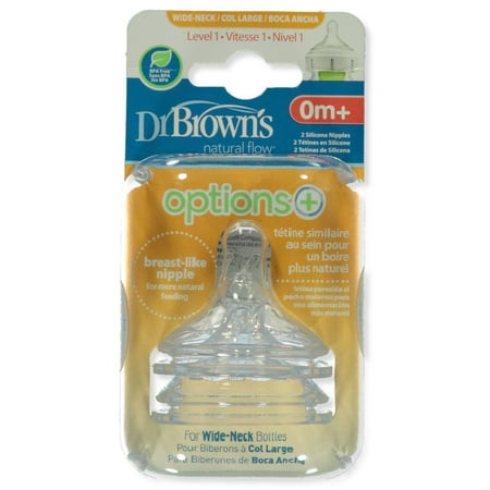 Dr. Brown's Baby 2-Pack Wide-Neck Bottle Nipples Level 2