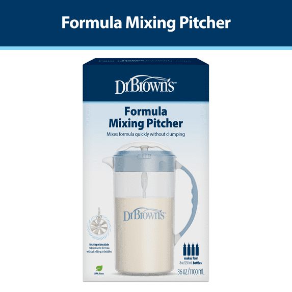 Dr. Brown's Baby Formula Mixing Pitcher, Adjustable Stopper/Locking Lid/No-Drip Spout, Blue 36oz, 1 Pack