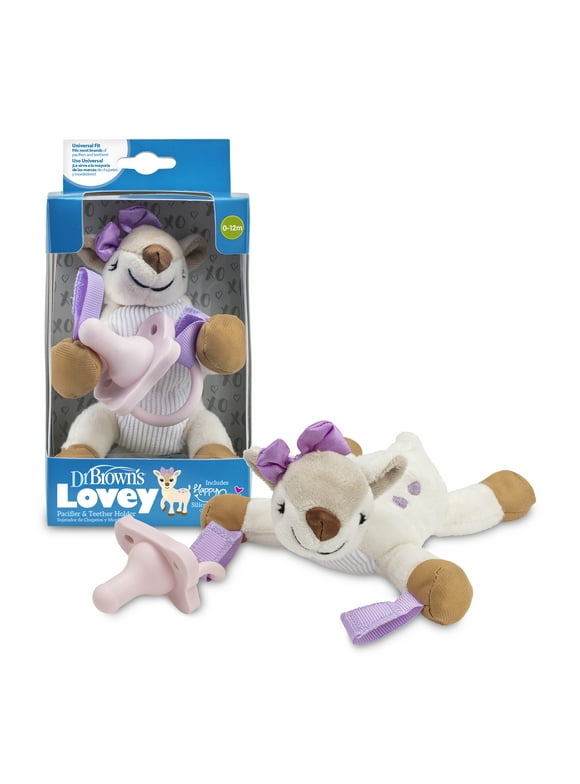 Dr. Brown's Baby Lovey Pacifier & Teether Holder, Deer with Pink HappyPaci, 100% Silicone, 0-6m