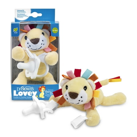 Dr. Brown's Baby Lovey Pacifier & Teether Holder, Lion with White HappyPaci, 100% Silicone, 0-6m