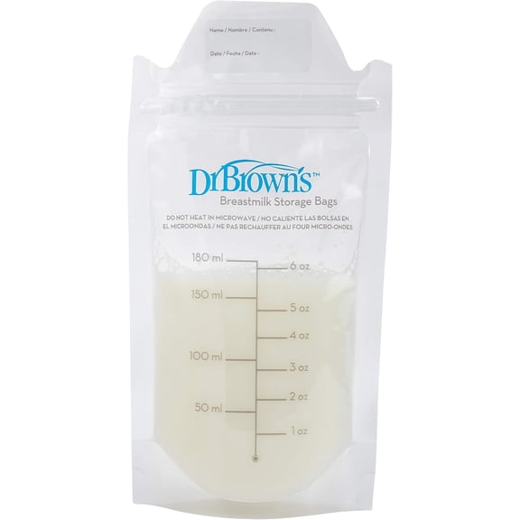 Dr. Browns Breast Milk Storage Bags, Disposable and Durable Bags for Freezing & Heating Breast Milk, (50ct) 6 oz Bags, BPA free