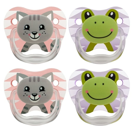 Dr. Brown's Classic Pacifier, 0-6m, Animal Faces Pink/Purple, 4 Count