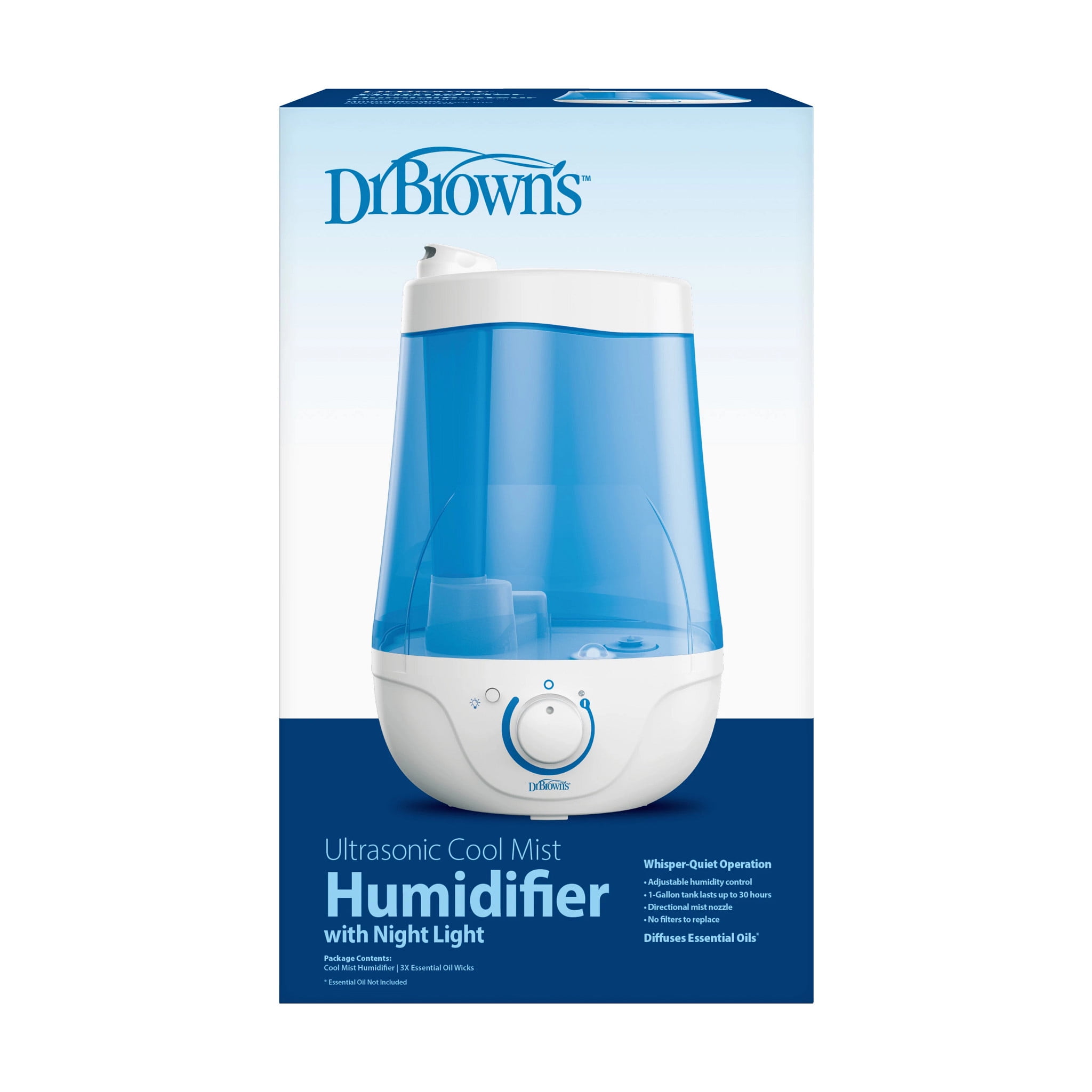 Dr. Brown's Cool Mist Ultrasonic Humidifier for Baby with Optional Diffuser and Night Light, Nursery