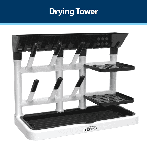 Dr. Brown's Drying Tower, Space Saving Vertical Rack for Drying, Storing, and Organizing Baby Bottles and Feeding Essentials, BPA Free