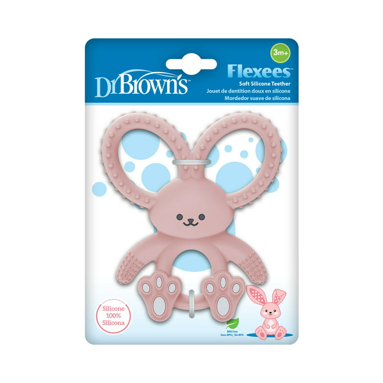 Dr. Brown's Flexees Baby Teether, Soft 100% Silicone, 3m+, BPA Free, Pink  Bunny, 1 Pack 
