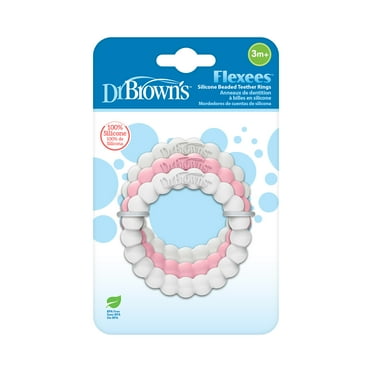 Dr. Brown's Flexees Beaded Teether, 100% Silicone Baby Teething Rings, Gray/Pink/White, 3m+, 3 Pack