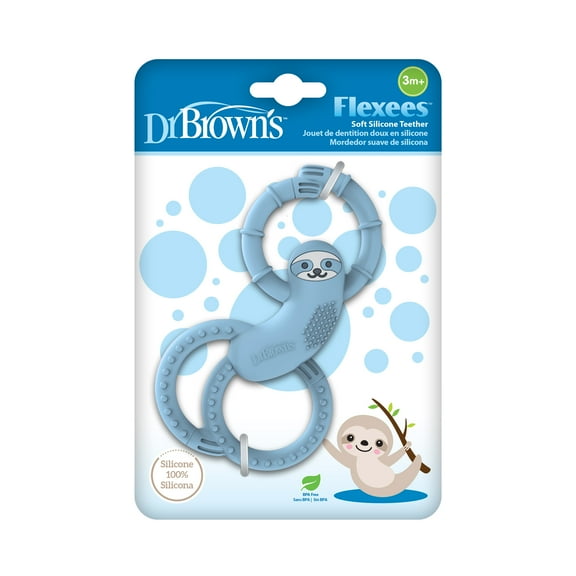 Dr. Brown's Flexees Baby Teether, Blue Sloth, 100% Silicone, Infant-Toddler, 1-Pack