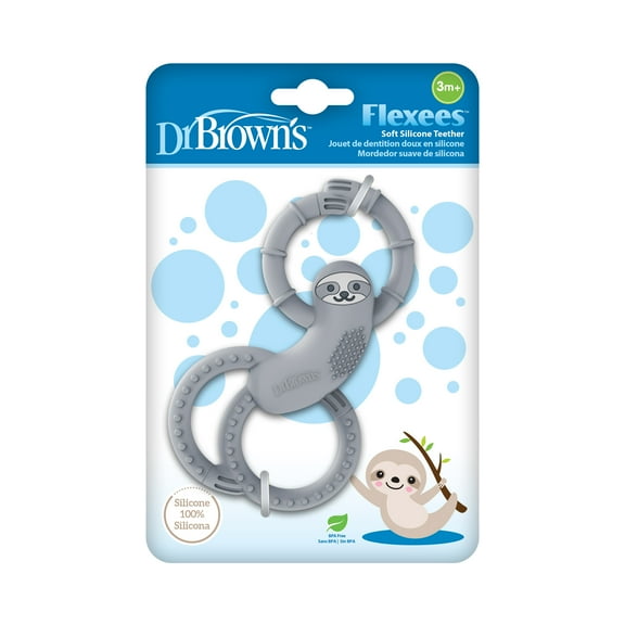 Dr. Brown's Flexees Baby Teether, Gray Sloth, 100% Silicone, Infant-Toddler, 1-Pack
