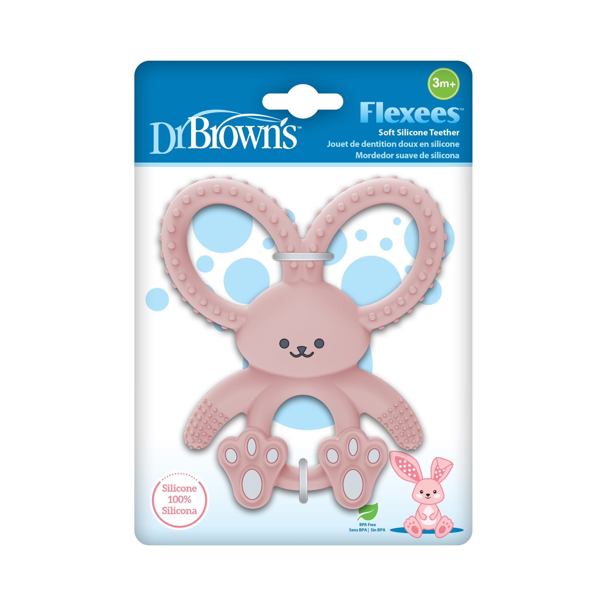 Dr. Brown's Flexees Baby Teether, Pink Bunny, 100% Silicone, Infant-Toddler, 1-Pack