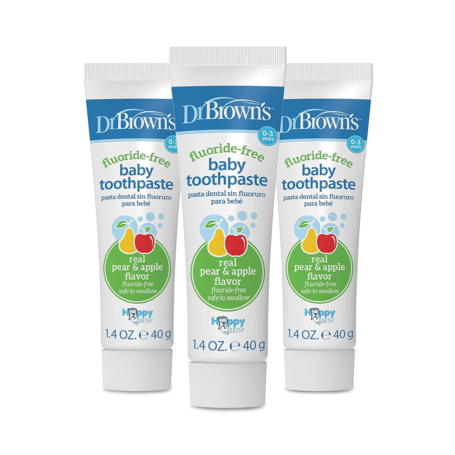 Dr. Brown's Fluoride-Free Baby Toothpaste, Apple Pear, 1.4oz, 0-3 Years, 3-Pack