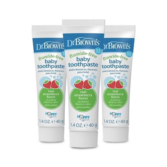 Dr. Brown's Fluoride-Free Baby Toothpaste, Strawberry, 1.4oz, 0-3 Years, 3-Pack