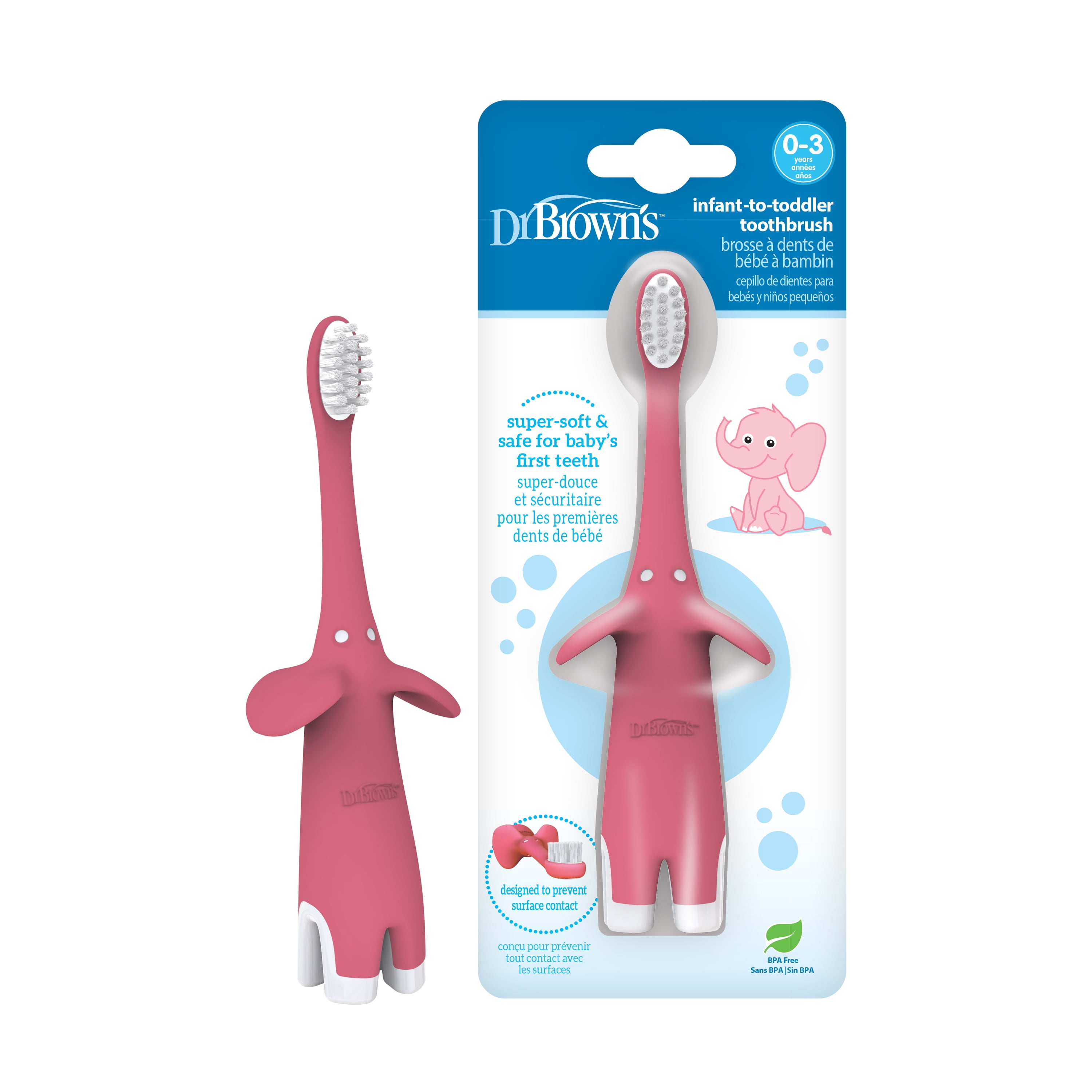 Dr. Brown's Infant-to-Toddler Toothbrush, Pink Elephant, 0-3 years