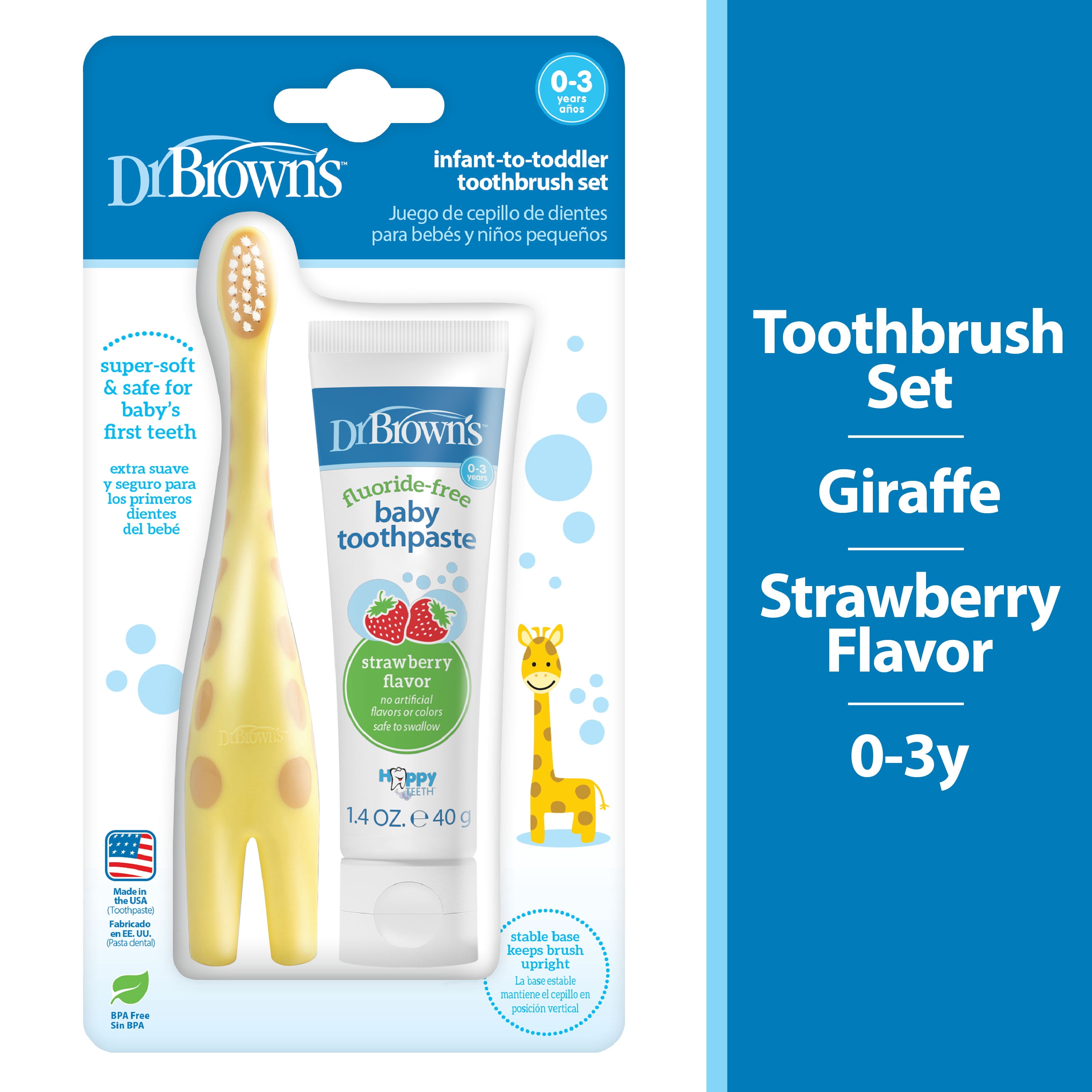 Dr. Brown's Infant-to-Toddler Training Toothbrush and Toothpaste, Giraffe/Strawberry, 0-3 Years, Set