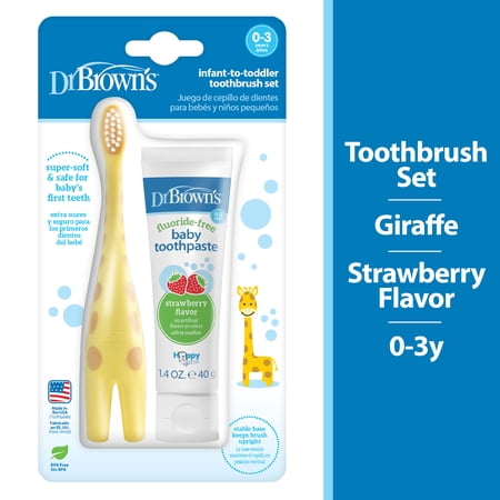 Dr. Brown's Infant-to-Toddler Training Toothbrush and Toothpaste, Giraffe/Strawberry, 0-3 Years, Set