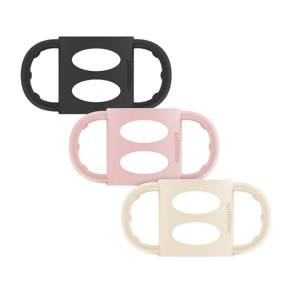 Dr. Brown's Milestones Narrow Baby Bottle Handles, 100% Silicone, Black/Ecru/Pink, 4 Months+, 3-Pack