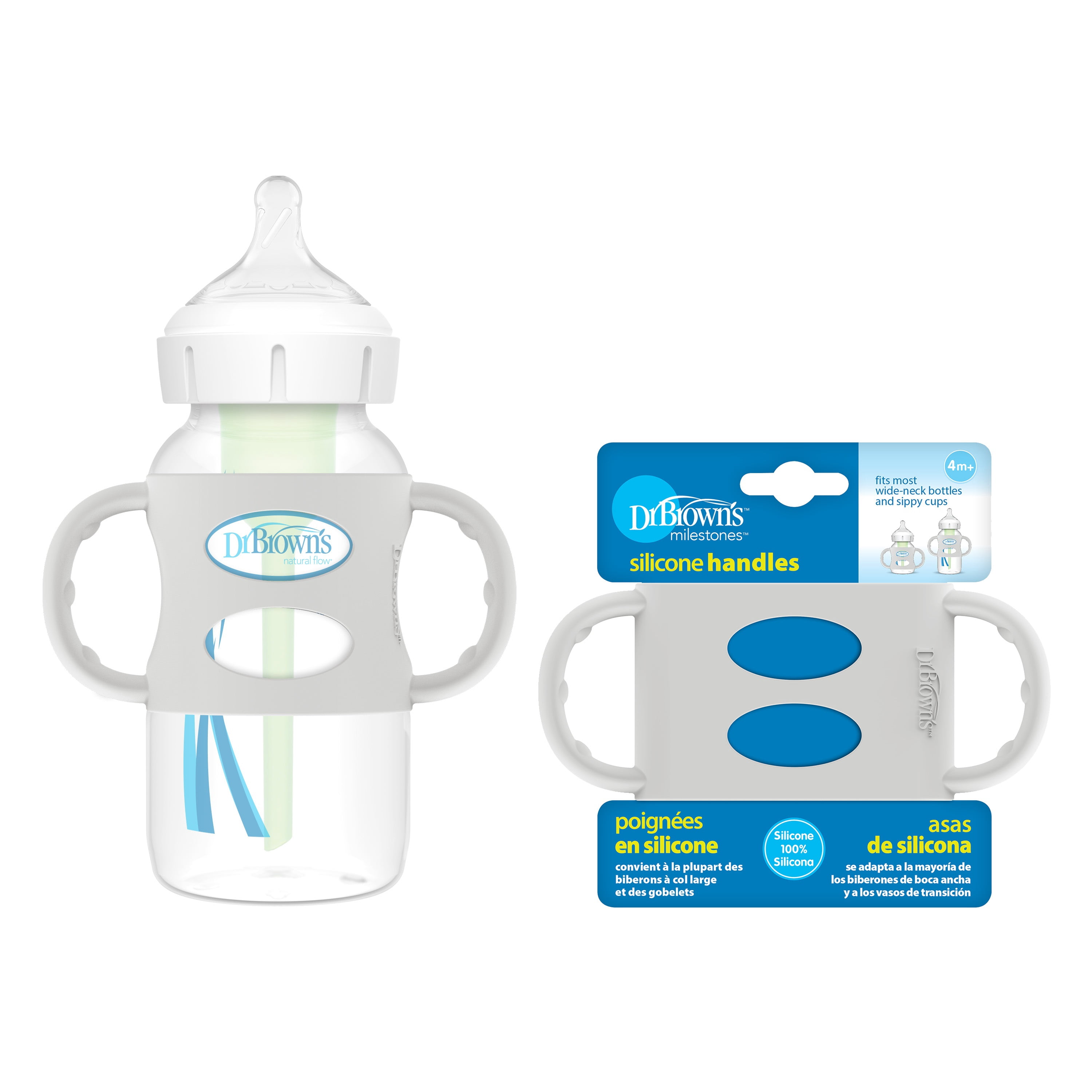 Dr. Brown's Milestones Wide-Neck Baby Bottle Handles, 100% Silicone, Gray, 4 Months+, 1-Pack