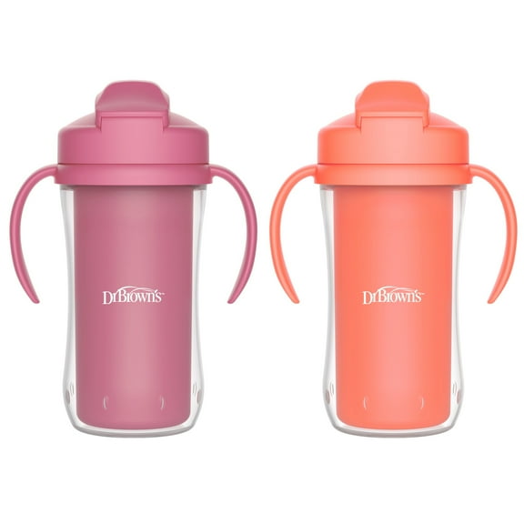 Dr. Brown's Milestones Insulated Sippy Cup with Straw and Handles, Pink, 10oz, 12m+, 2-Pack