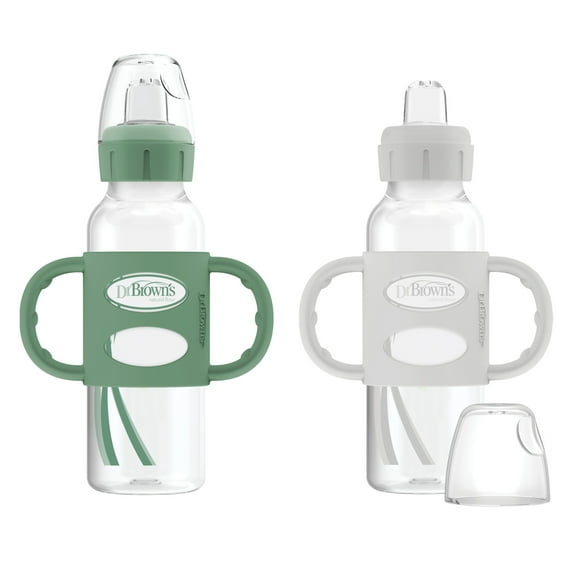 Dr. Brown's Milestones Narrow Sippy Spout Bottle with Handles, 8oz/250ml, 6m+, Pink/Ecru, 2 Pack