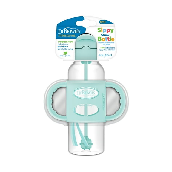 Dr. Brown's Milestones Sippy Straw Bottle with Silicone Handles - Green - 8oz