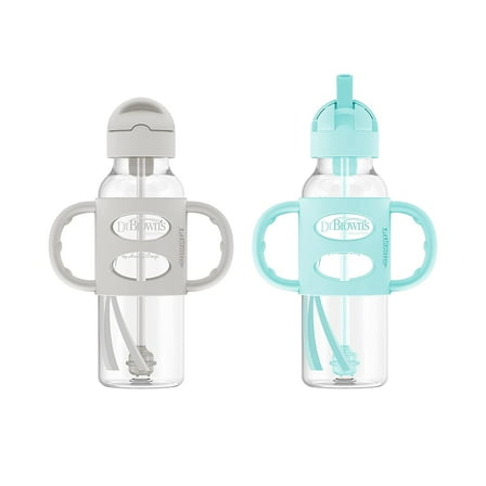 Dr. Brown's Milestones Sippy Straw Bottle with Silicone Handles - Green/Gray - 2pk