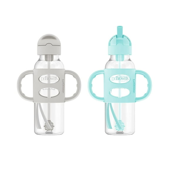 Dr. Brown's Milestones Sippy Straw Bottle with Silicone Handles - Green/Gray - 2pk