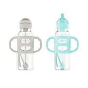 Dr. Brown's Milestones Narrow Sippy Straw Bottle, 100% Silicone Handles, 8oz/250ml, Green/Gray, 2 Pack
