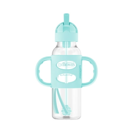 Dr. Brown's Milestones Narrow Sippy Straw Bottle with 100% Silicone Handles, 8oz/250mL, Green, 1-Pack, 6m+