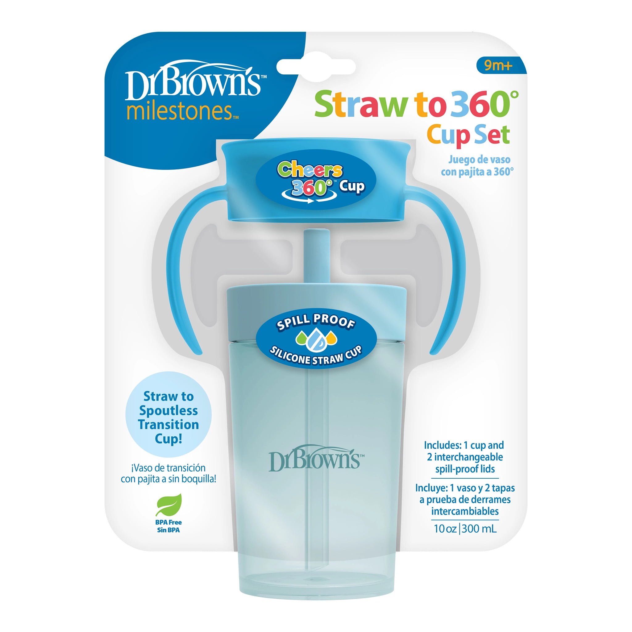Dr. Brown's Milestones Straw-to-360 Convertible Toddler Cup Set, Ocean Blue, 10 oz, 9m+, 1 Pack