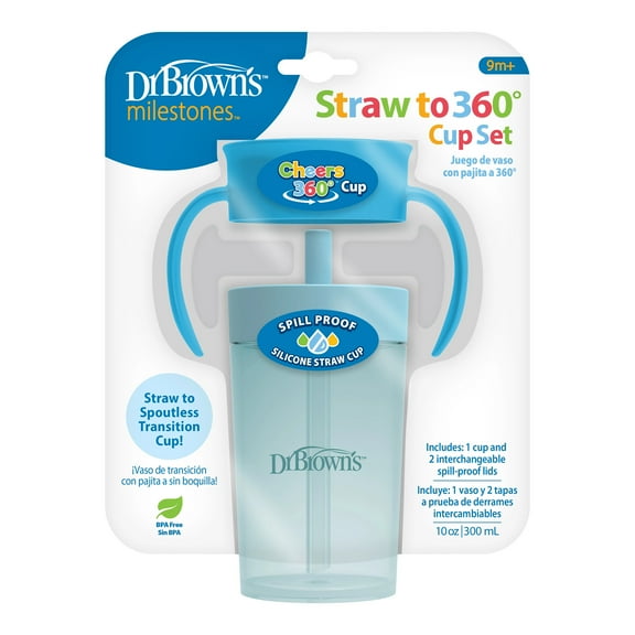 Dr. Brown's Milestones Straw-to-360 Convertible Toddler Cup Set, Ocean Blue, 10 oz, 9m+, 1 Pack