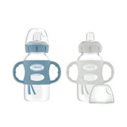 Dr. Browns Milestones Wide-Neck Sippy Spout Bottle with Handles, 9oz/270ml, 6m+, Light Blue/Gray, 2 Pack