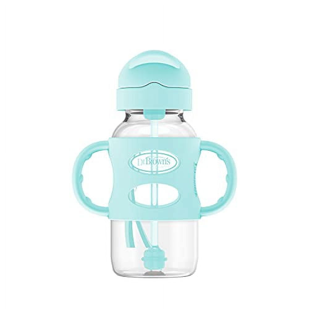 Dr. Brown's Milestones Wide-Neck Sippy Straw Bottle, 100% Silicone Handles, 9oz/270ml, 6m+, Green